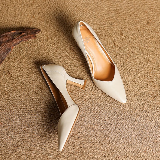 Amelier Women's Leather Heels Pointed Toe Flared Heel