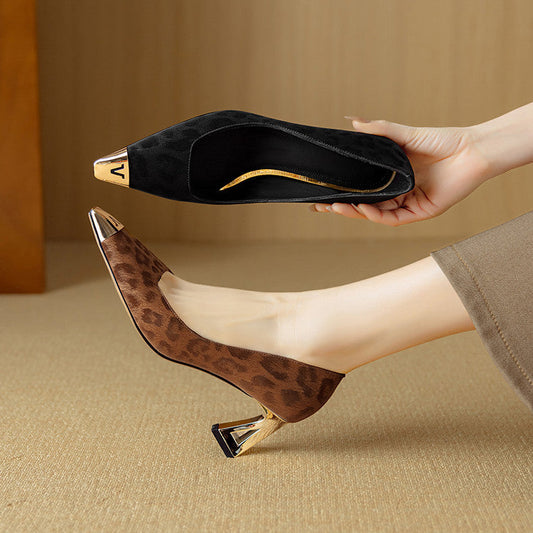 Amelier Women's Leather Pumps Sculpted Heel Brown