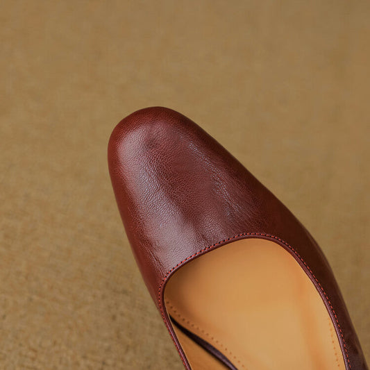 Amelier Women's Leather Mary Jane Mules Slip-On Maroon