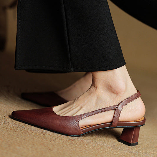 Amelier Women's Leather Slingback Heels Angular Block Brown