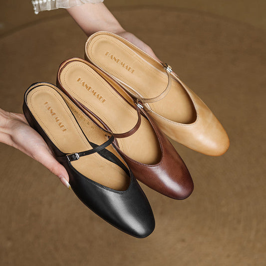 Amelier Women's Leather Mary Jane Mules Brown