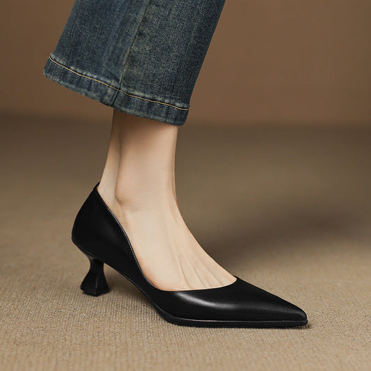 Amelier Women's Leather Pumps Pointed Toe Kitten Heel Slim