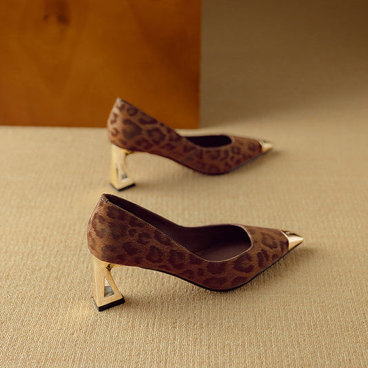 Amelier Women's Leather Pumps Sculpted Heel Brown