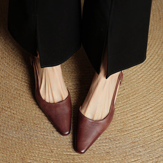 Amelier Women's Leather Slingback Heels Angular Block Brown
