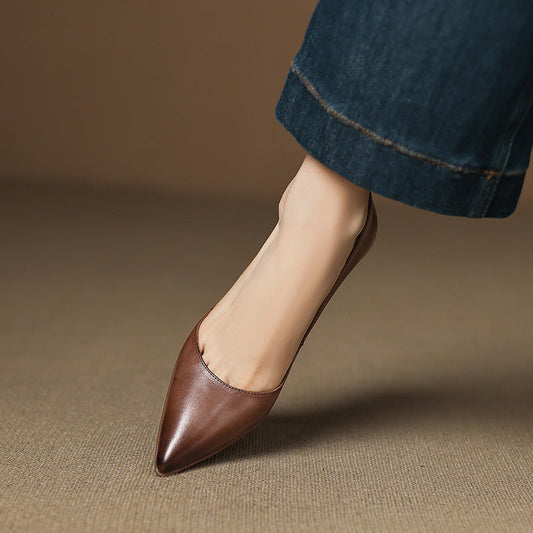 Amelier Women's Leather Pumps Pointed Toe Kitten Heel Slim