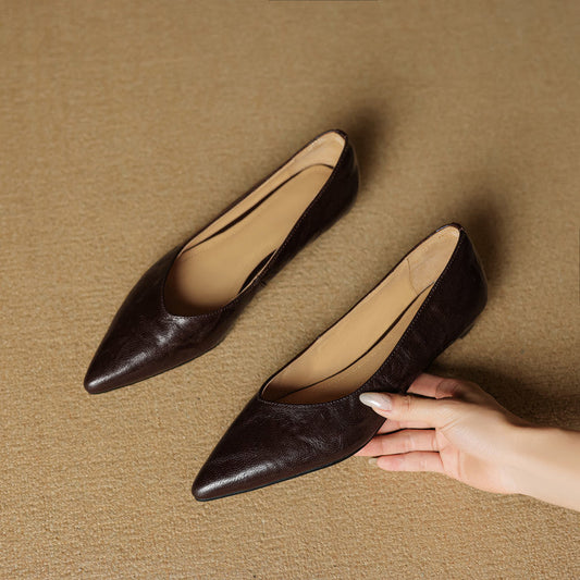 Amelier Women's Leather Flats Pointed Toe Hidden Wedge Burgundy