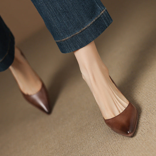 Amelier Women's Leather Pumps Pointed Toe Kitten Heel Slim