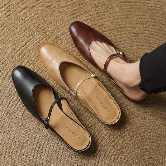 Amelier Women's Leather Mary Jane Mules Brown