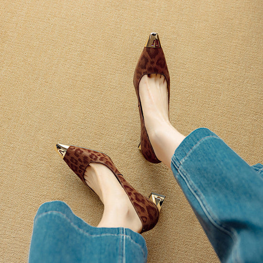 Amelier Women's Leather Pumps Sculpted Heel Brown