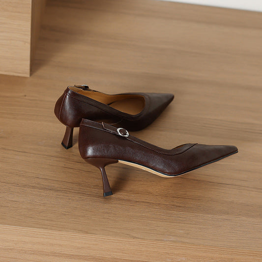 Amelier Women's Leather Stiletto Heels Pointed Toe Brown