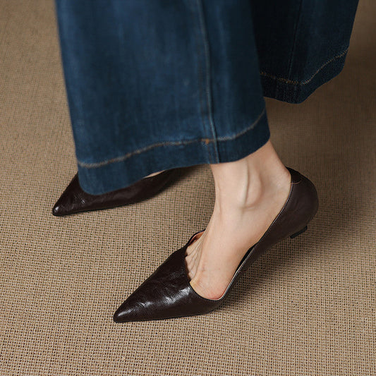 Amelier Women's Leather Kitten Heels Pointed Toe Burgundy