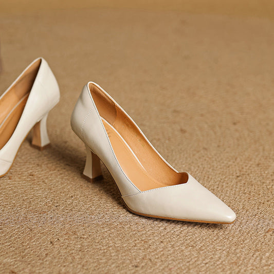 Amelier Women's Leather Heels Pointed Toe Flared Heel