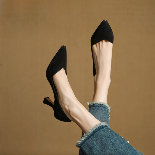 Amelier Women's Leather Heels Pointed Toe Flared Heel