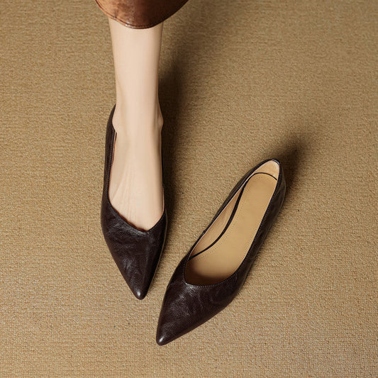 Amelier Women's Leather Flats Pointed Toe Hidden Wedge Burgundy