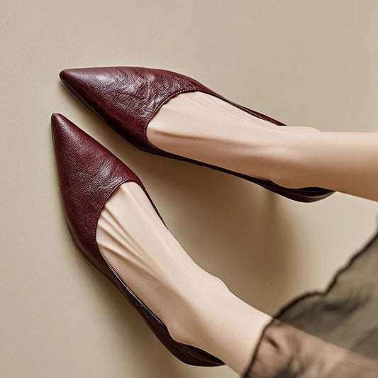 Amelier Women's Leather Kitten Heels Pointed Toe Maroon