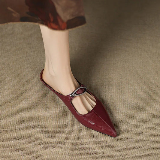 Amelier Women's Leather Mules Pointed Toe Slip-On