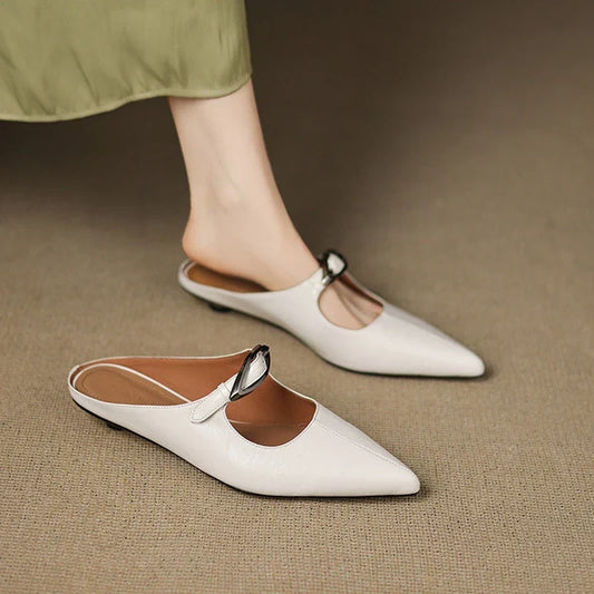 Amelier Women's Leather Mules Pointed Toe Slip-On