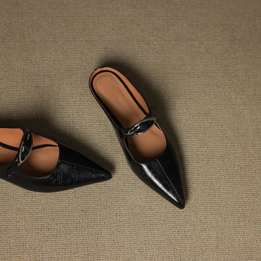 Amelier Women's Leather Mules Pointed Toe Slip-On