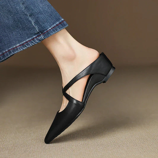 Amelier Women's Leather Mules Pointed Toe Block Heel Maroon