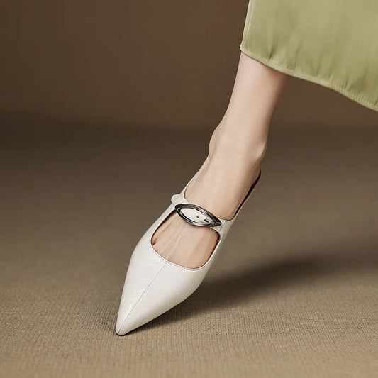 Amelier Women's Leather Mules Pointed Toe Slip-On