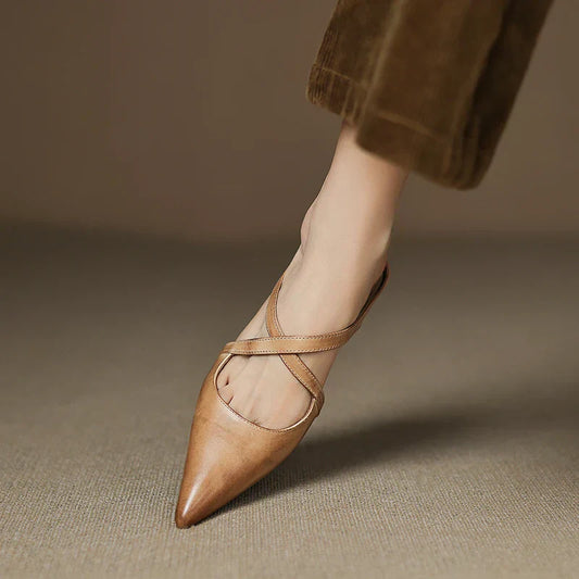 Amelier Women's Leather Mules Pointed Toe Block Heel Maroon