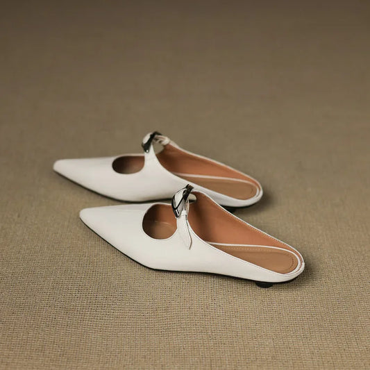 Amelier Women's Leather Mules Pointed Toe Slip-On