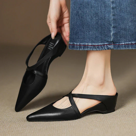 Amelier Women's Leather Mules Pointed Toe Block Heel Maroon