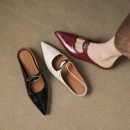 Amelier Women's Leather Mules Pointed Toe Slip-On Maroon
