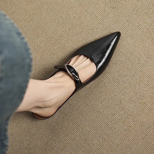 Amelier Women's Leather Mules Pointed Toe Slip-On Maroon