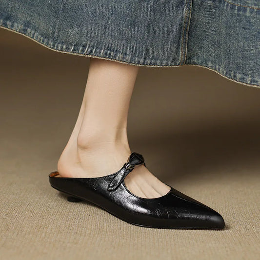 Amelier Women's Leather Mules Pointed Toe Slip-On