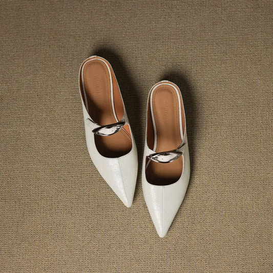 Amelier Women's Leather Mules Pointed Toe Slip-On