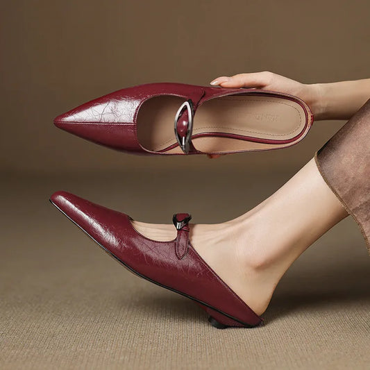 Amelier Women's Leather Mules Pointed Toe Slip-On