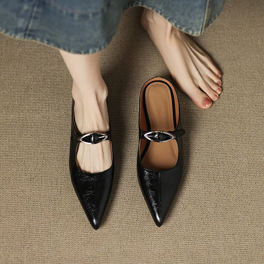 Amelier Women's Leather Mules Pointed Toe Slip-On