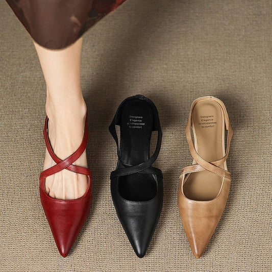 Amelier Women's Leather Mules Pointed Toe Block Heel Maroon