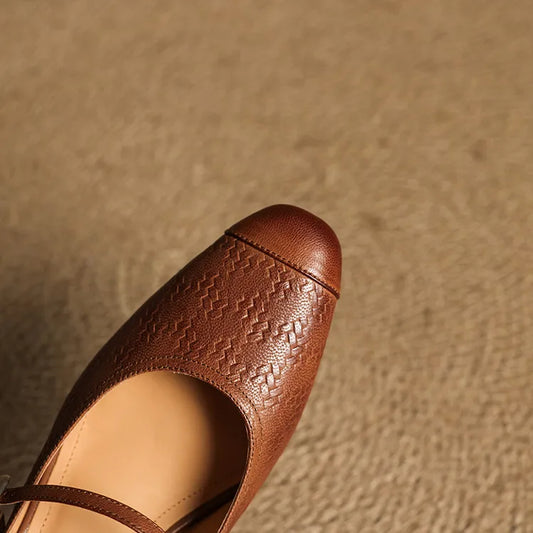 Amelier Women's Leather Mary Jane Mules Block Heel