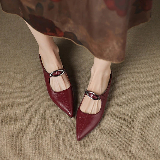 Amelier Women's Leather Mules Pointed Toe Slip-On