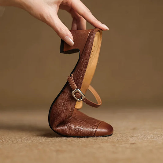 Amelier Women's Leather Mary Jane Mules Block Heel