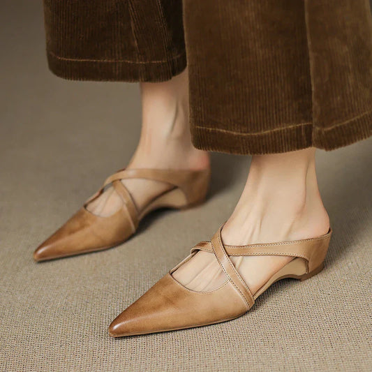 Amelier Women's Leather Mules Pointed Toe Block Heel Maroon