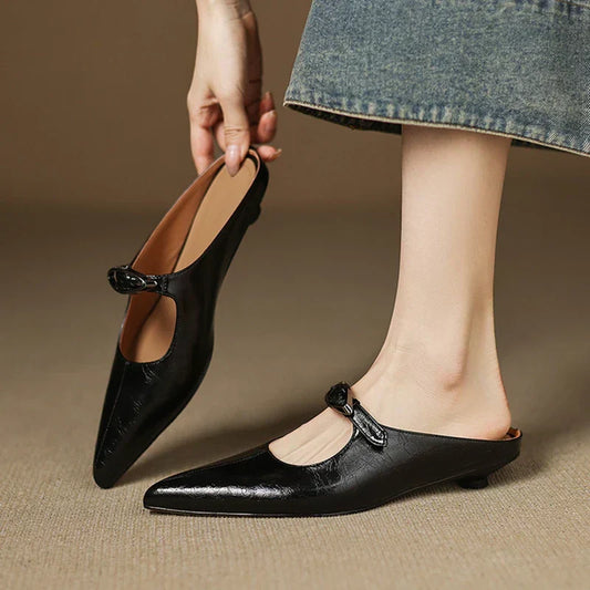 Amelier Women's Leather Mules Pointed Toe Slip-On Maroon