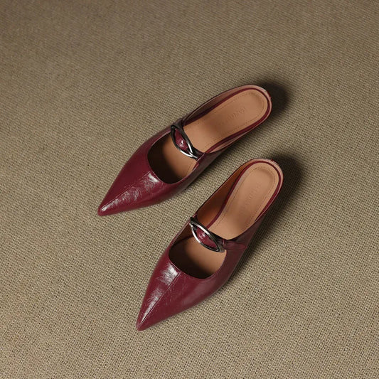 Amelier Women's Leather Mules Pointed Toe Slip-On
