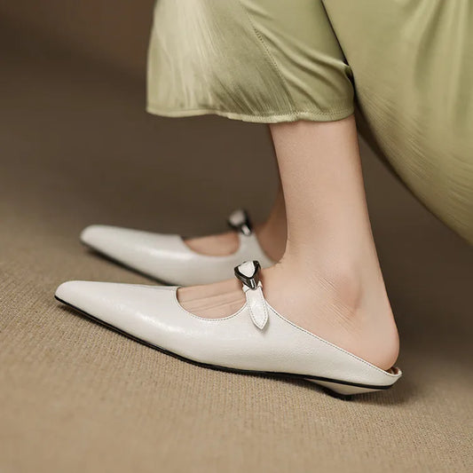 Amelier Women's Leather Mules Pointed Toe Slip-On