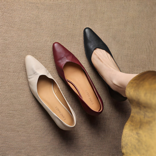 Amelier Women's Leather Pumps Pointed Toe Kitten Heel