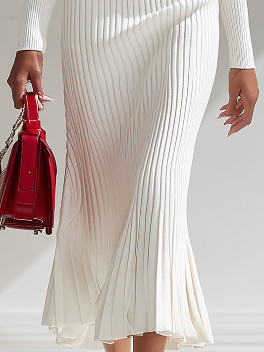 QMY Wool Lapel Button Design Maxi Dress White