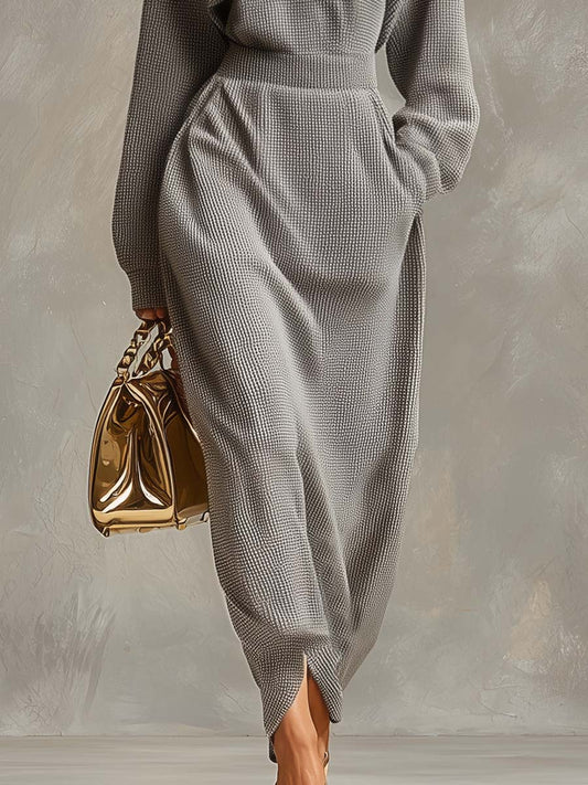CSS Waffle Fabric Maxi Dress Front Zipper Light Gray
