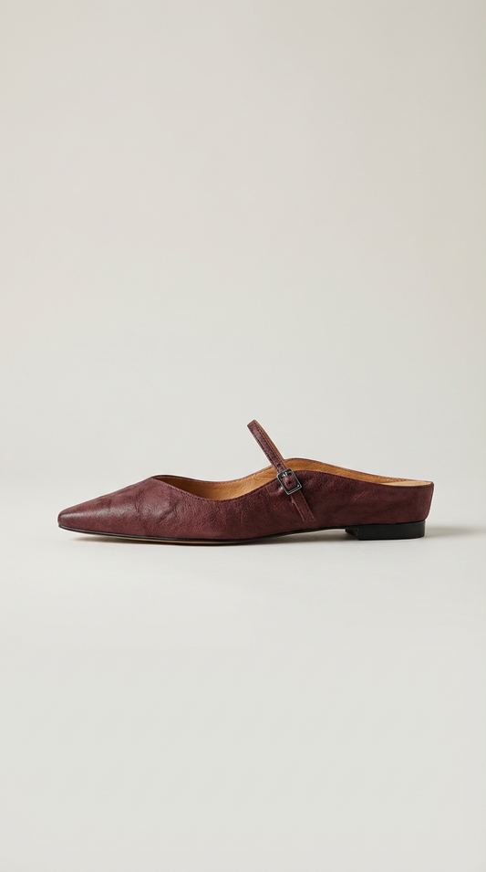 Amelier Women's Leather Mules Pointed Toe Slip-On Flat
