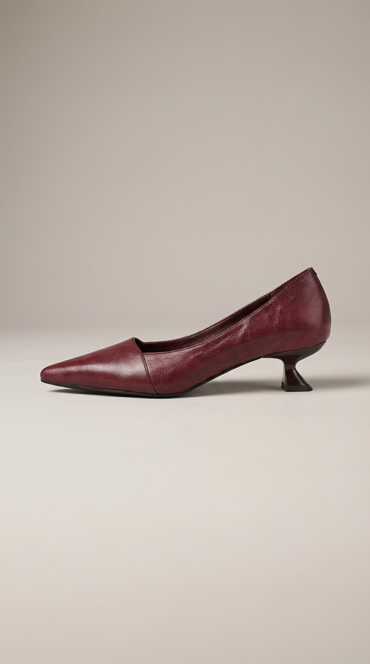 Amelier Women's Leather Pumps Pointed Toe Kitten Heel