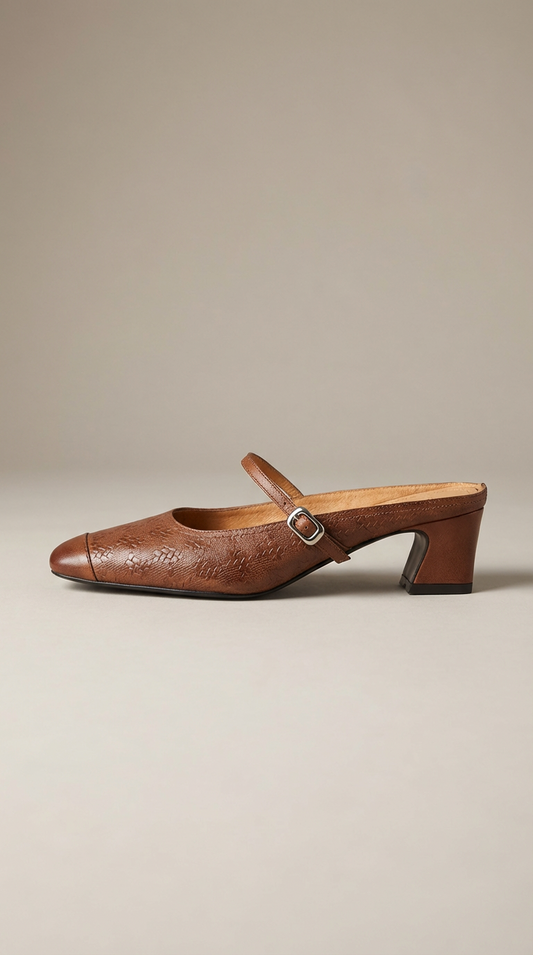 Amelier Women's Leather Mary Jane Mules Block Heel
