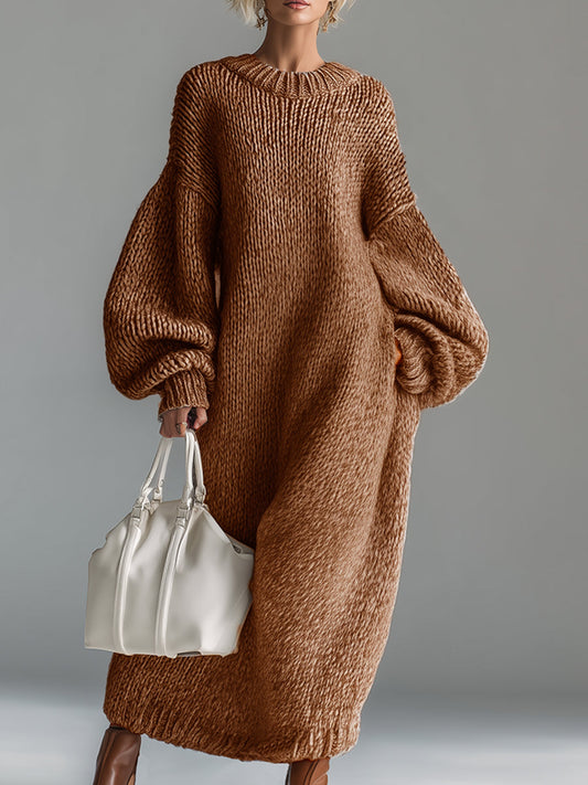 GY Urban Silhouette Round Neck Knitted Maxi Dress Heathered Knit